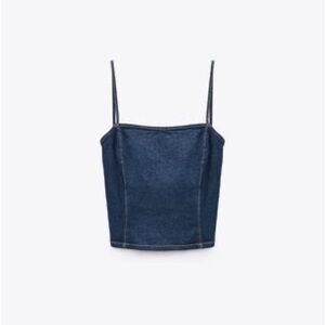Zara Denim Top with Open Back Size Small NWOT